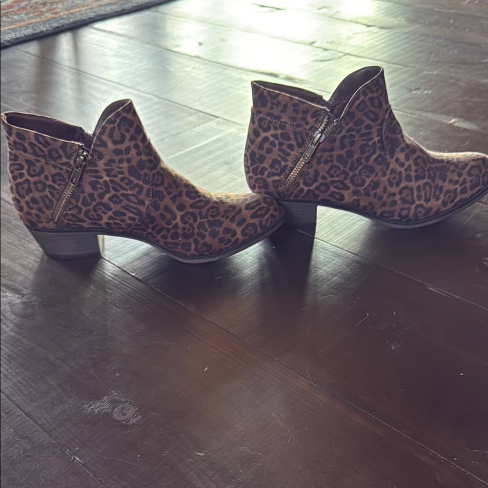 Sun + Stone Leopard Ankle Boots with Chunky Heel
